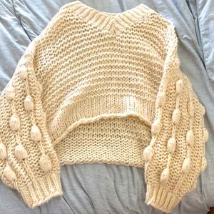 Cropped Cream Knitted Sweater